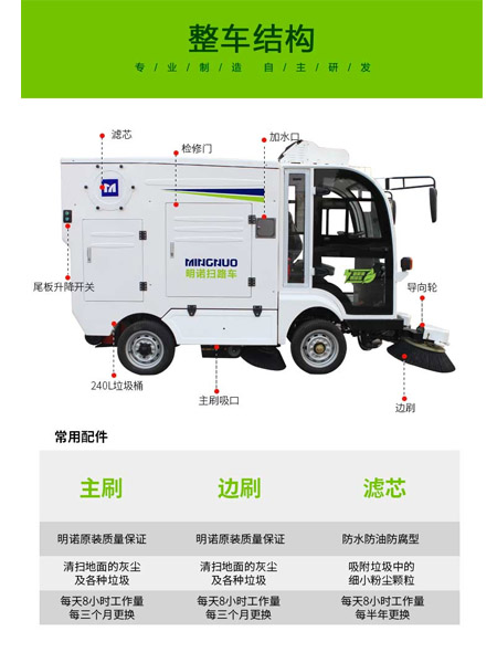 四轮扫路车MN-S1800配备240L标准乃东垃圾桶